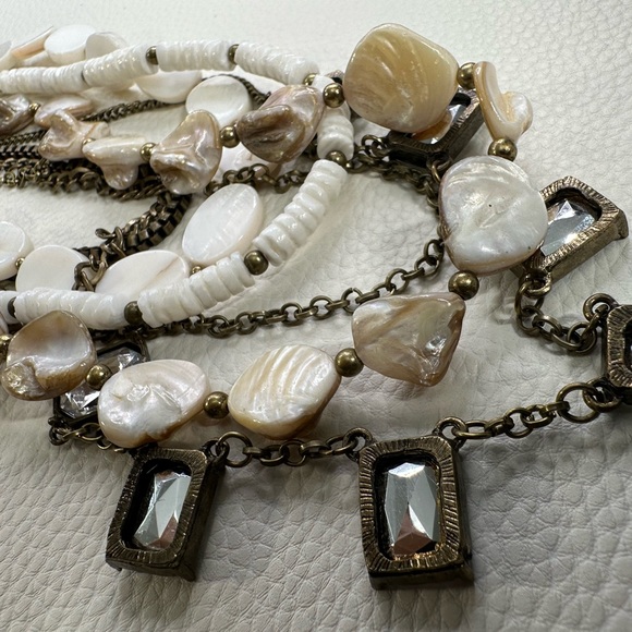 Chico’s NWT seven strand statement, necklace, antique, gold white beige crystals - Picture 7 of 11